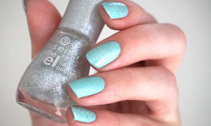 swatch of essence crashed the party over Essie's blossom dandy